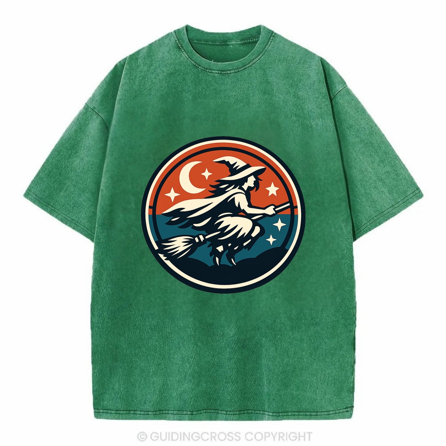 Mystic Night Witch Emblem - Vintage T-shirt - Forest Mist(Green)