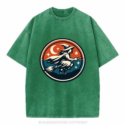Mystic Night Witch Emblem - Vintage T-shirt - Forest Mist(Green)