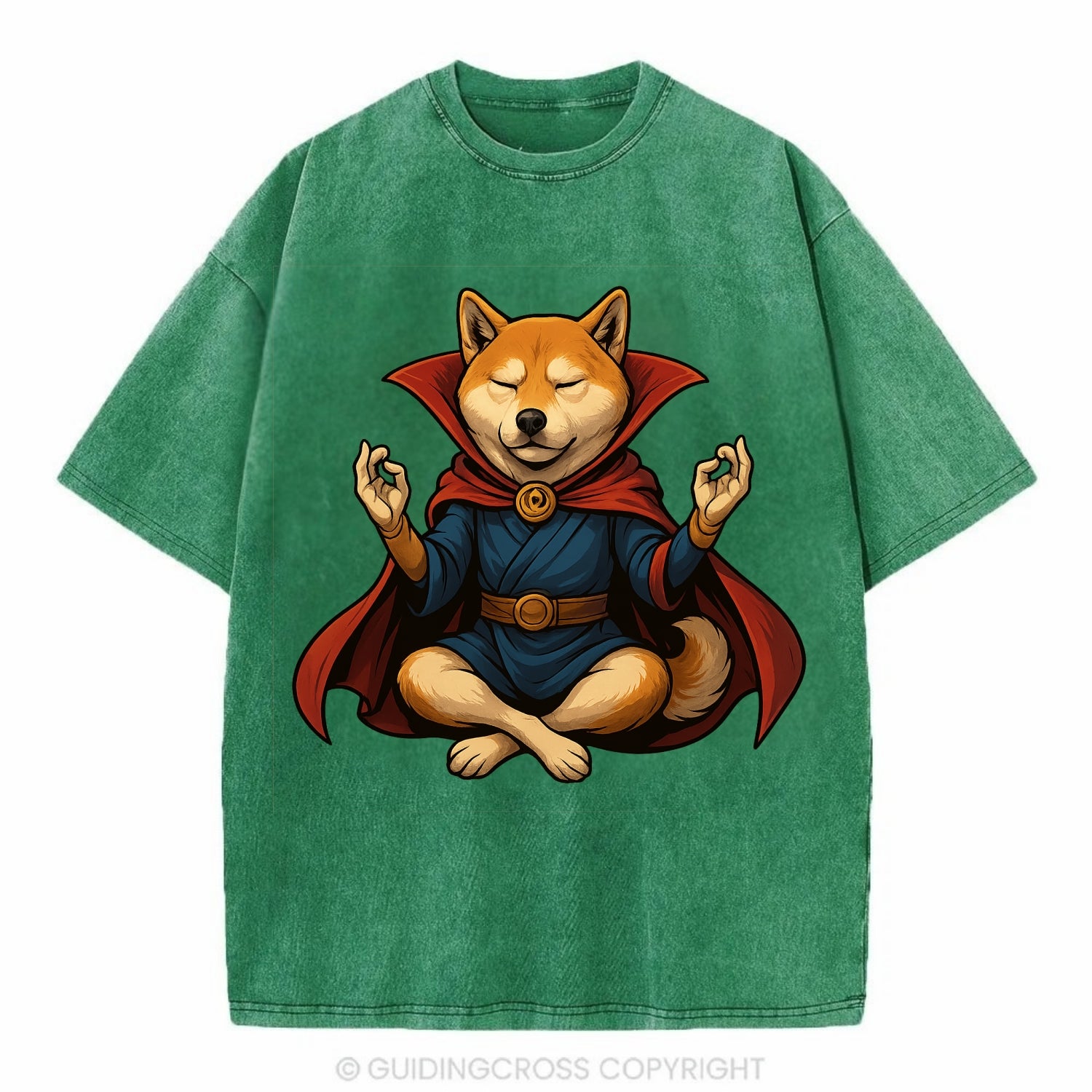 Shiba Inu Doctor Strange  - Vintage T-shirt - Forest Mist(Green)