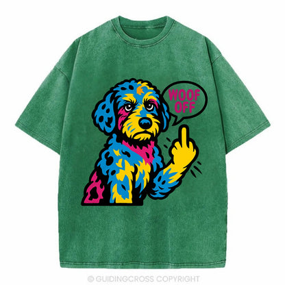 Aussiedoodle with merle patches and curly coat, playful smart paw raised - Vintage T-shirt - Forest Mist(Green)