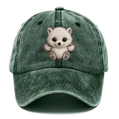 Baby Arctic Fox - white fluffy, tiny black nose, bright curious eyes, front-facing, - Classic Cap - Forest Mist(Green)