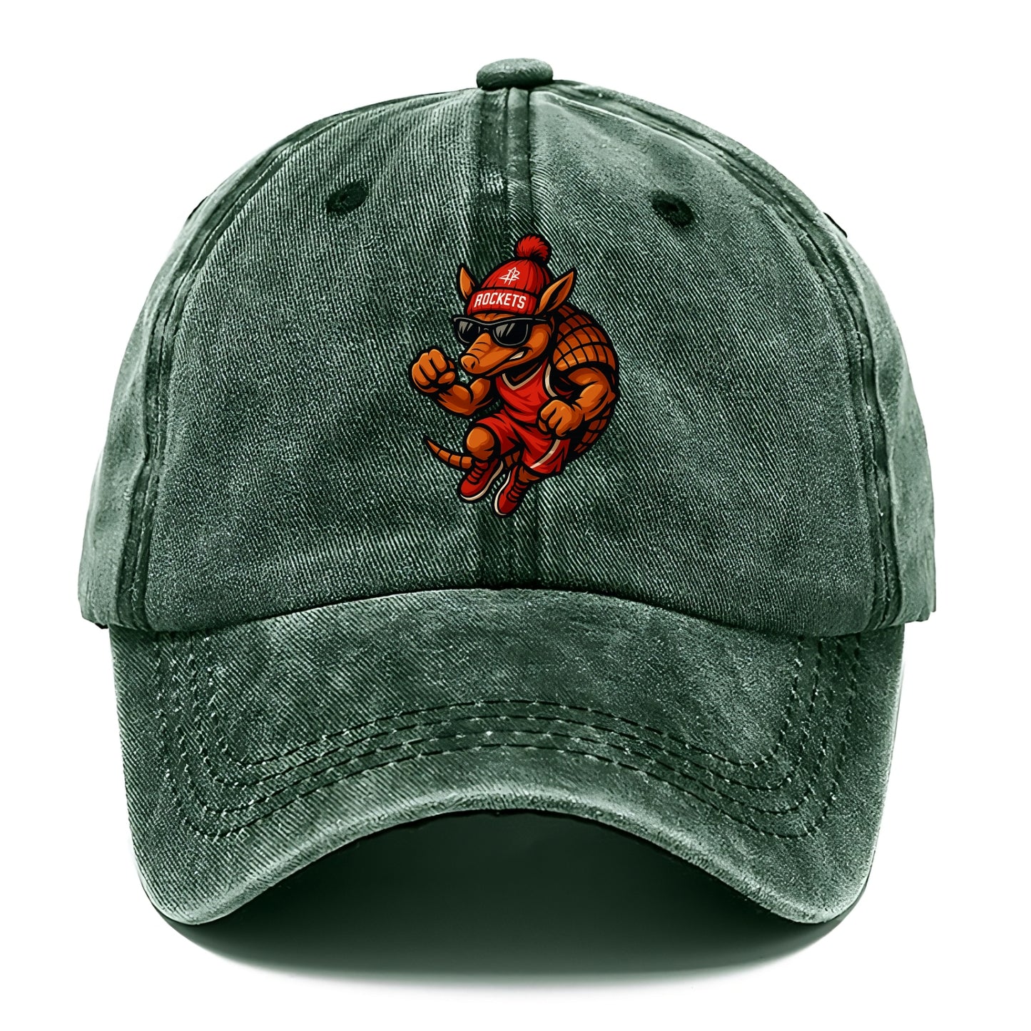 Houston Armadillo wearing Rockets red and silver beanie with rocket ship and wayfarer - Classic Cap - Forest Mist(Green)