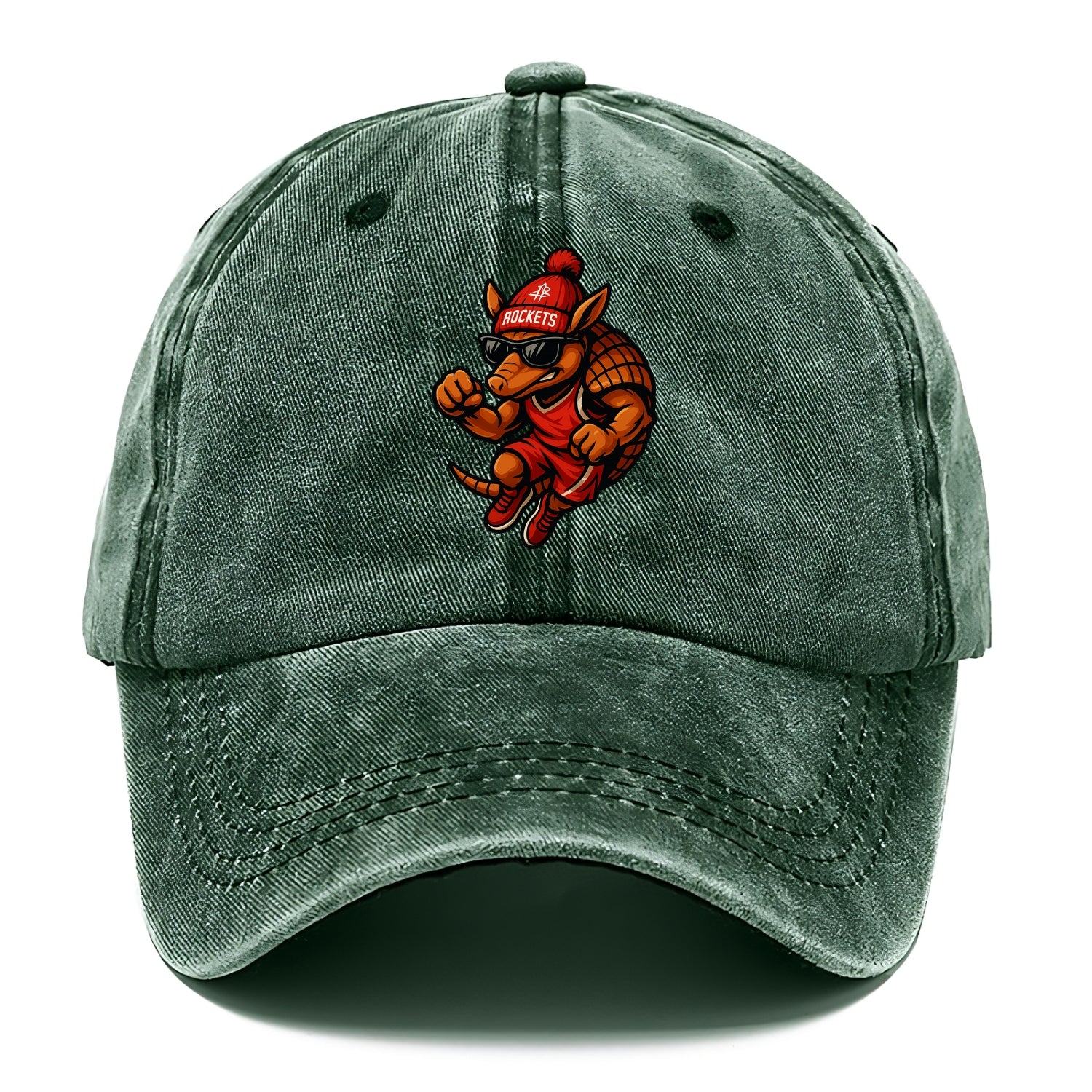 Houston Armadillo wearing Rockets red and silver beanie with rocket ship and wayfarer - Classic Cap - Forest Mist(Green)