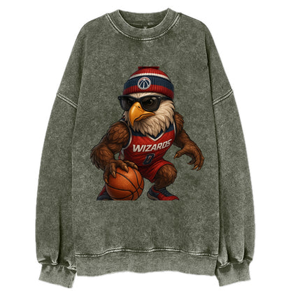 DC Eagle wearing Wizards red white and blue beanie with monument patch and - Vintage Sweatshirt - Forest Mist(Green)
