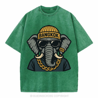 Bangkok Elephant - Vintage T-shirt - Forest Mist(Green)