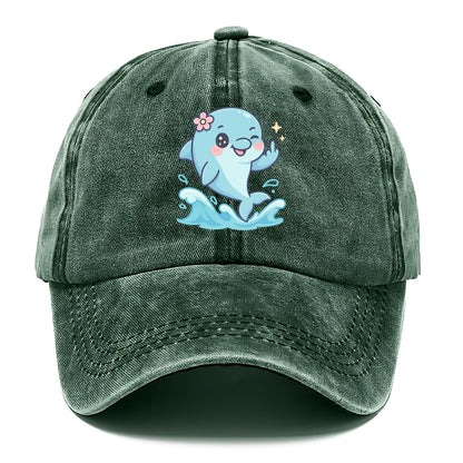 smiling dolphin jumping through ocean waves, one fin up with attitude - Classic Cap - Forest Mist(Green)
