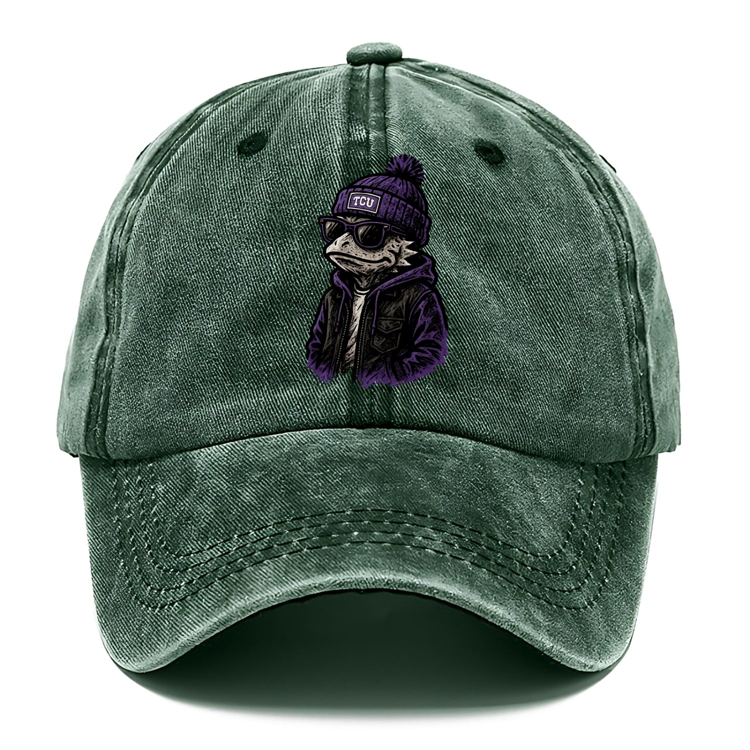 Fort Worth Frog wearing TCU beanie with horned patch - Classic Cap - Forest Mist(Green)
