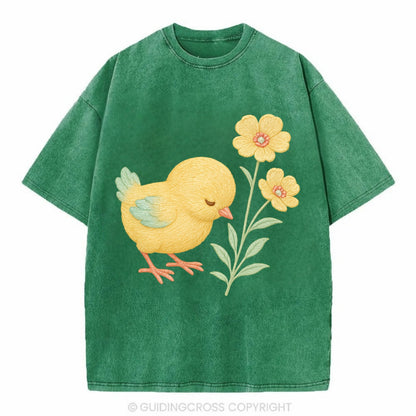 Yellow Chick - Vintage T-shirt - Forest Mist(Green)