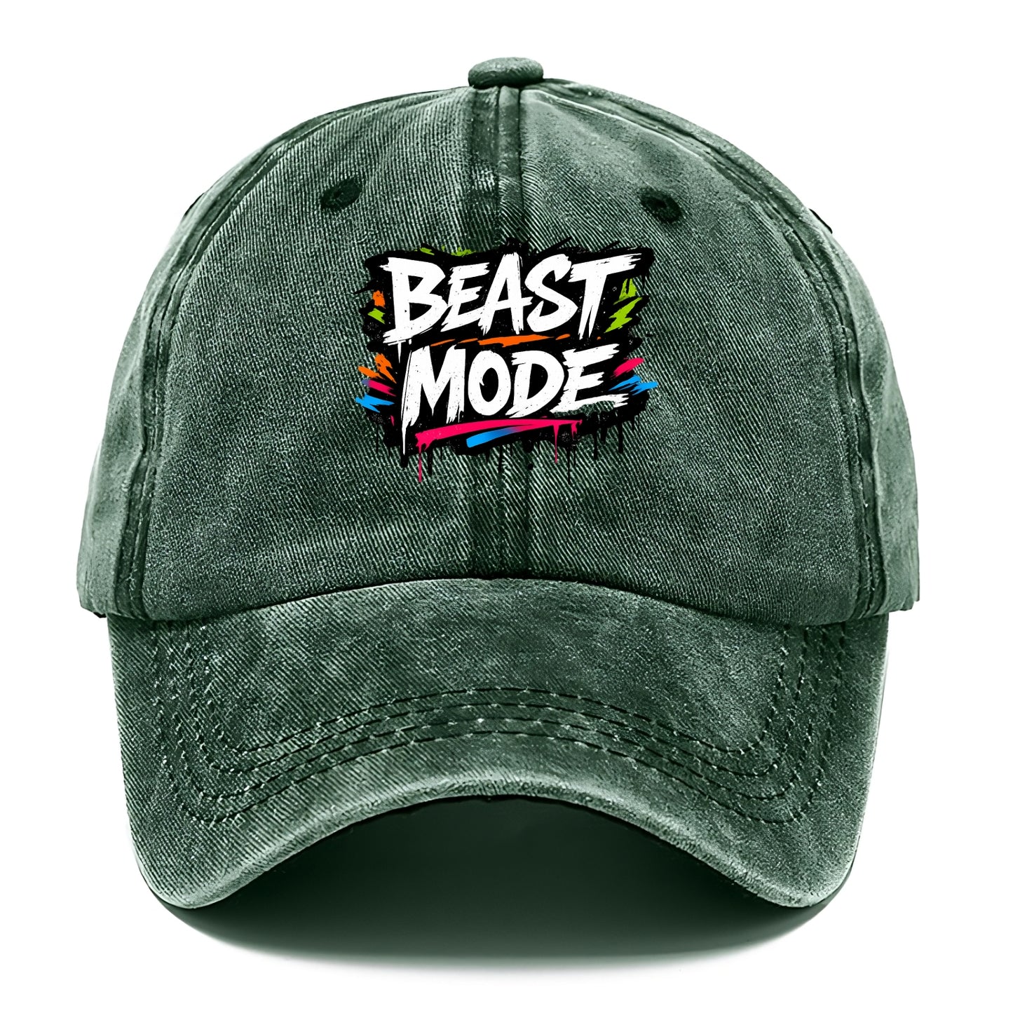 Bold typography design - "BEAST MODE" - intense workout, maximum effort - Classic Cap - Forest Mist(Green)