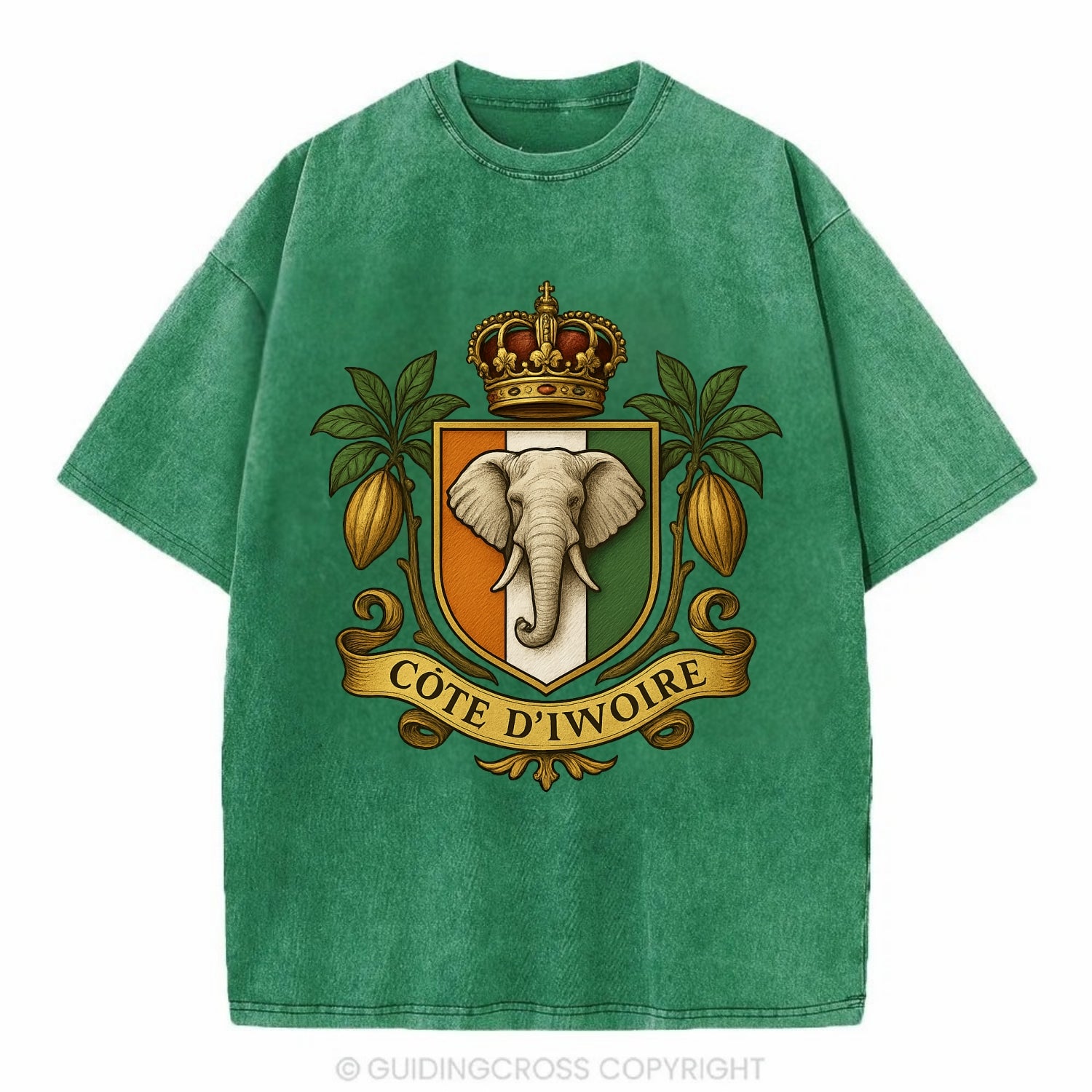 Ivory Coast Royal Logo  - Vintage T-shirt - Forest Mist(Green)