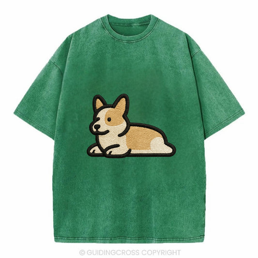 Corgi - Sploot lying position - Vintage T-shirt - Forest Mist(Green)