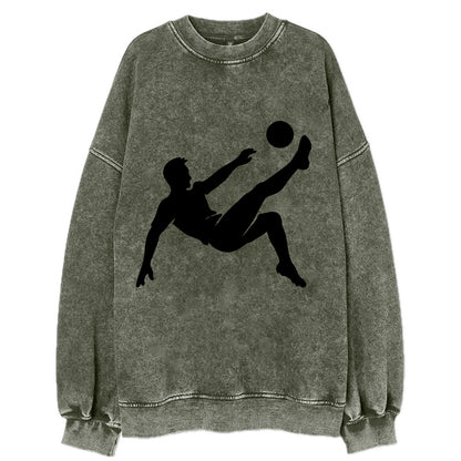 Soccer player kicking ball mid-air - Vintage Sweatshirt - Forest Mist(Green)