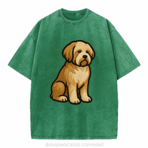 Tibetan Terrier - Gold and white embroidered sitting pose - Vintage T-shirt