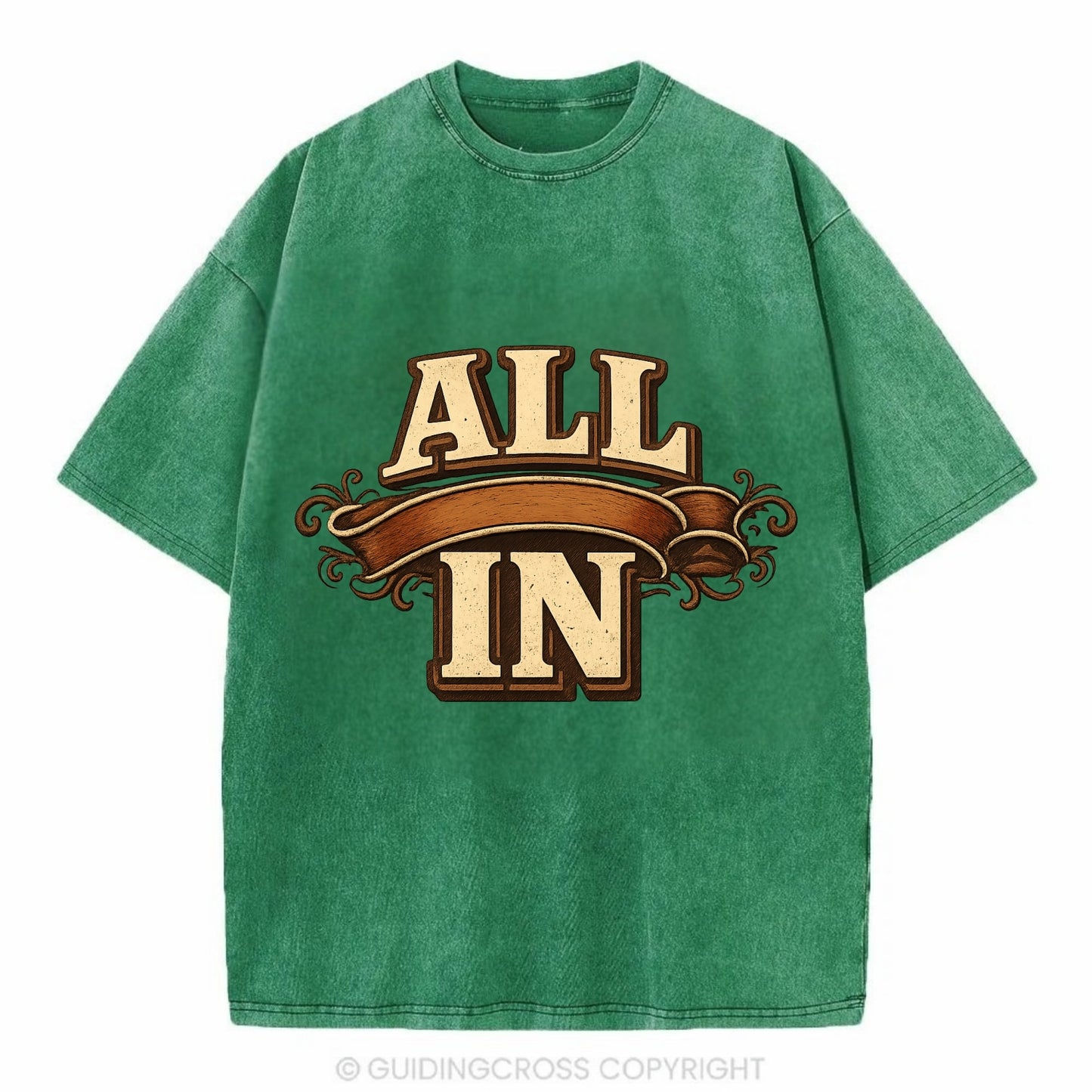 Bold typography design - "ALL IN" - complete commitment, no holding back - Vintage T-shirt - Forest Mist(Green)