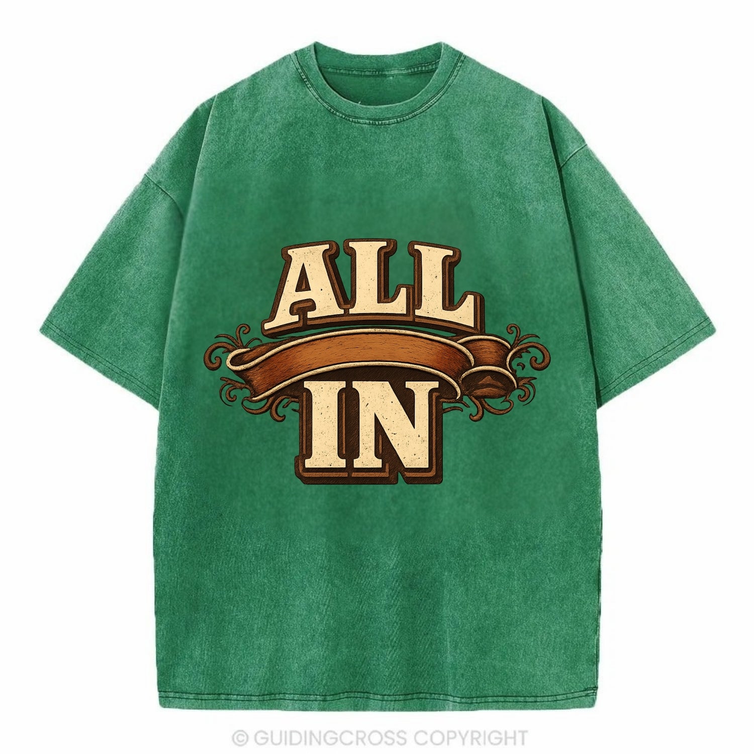Bold typography design - "ALL IN" - complete commitment, no holding back - Vintage T-shirt - Forest Mist(Green)