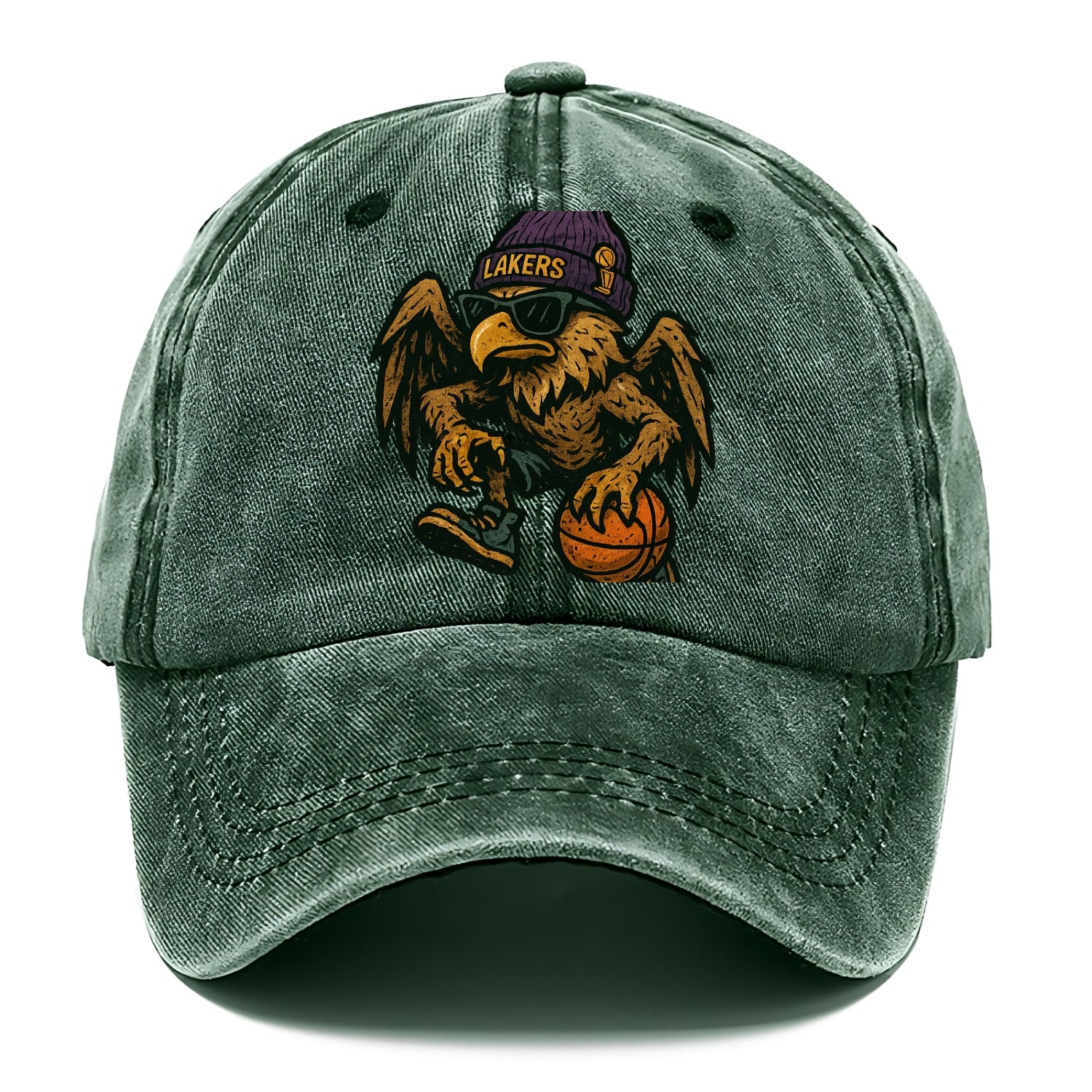 Los Angeles Golden Eagle wearing Lakers beanie with trophy patch and wayfarer - Classic Cap - Forest Mist(Green)