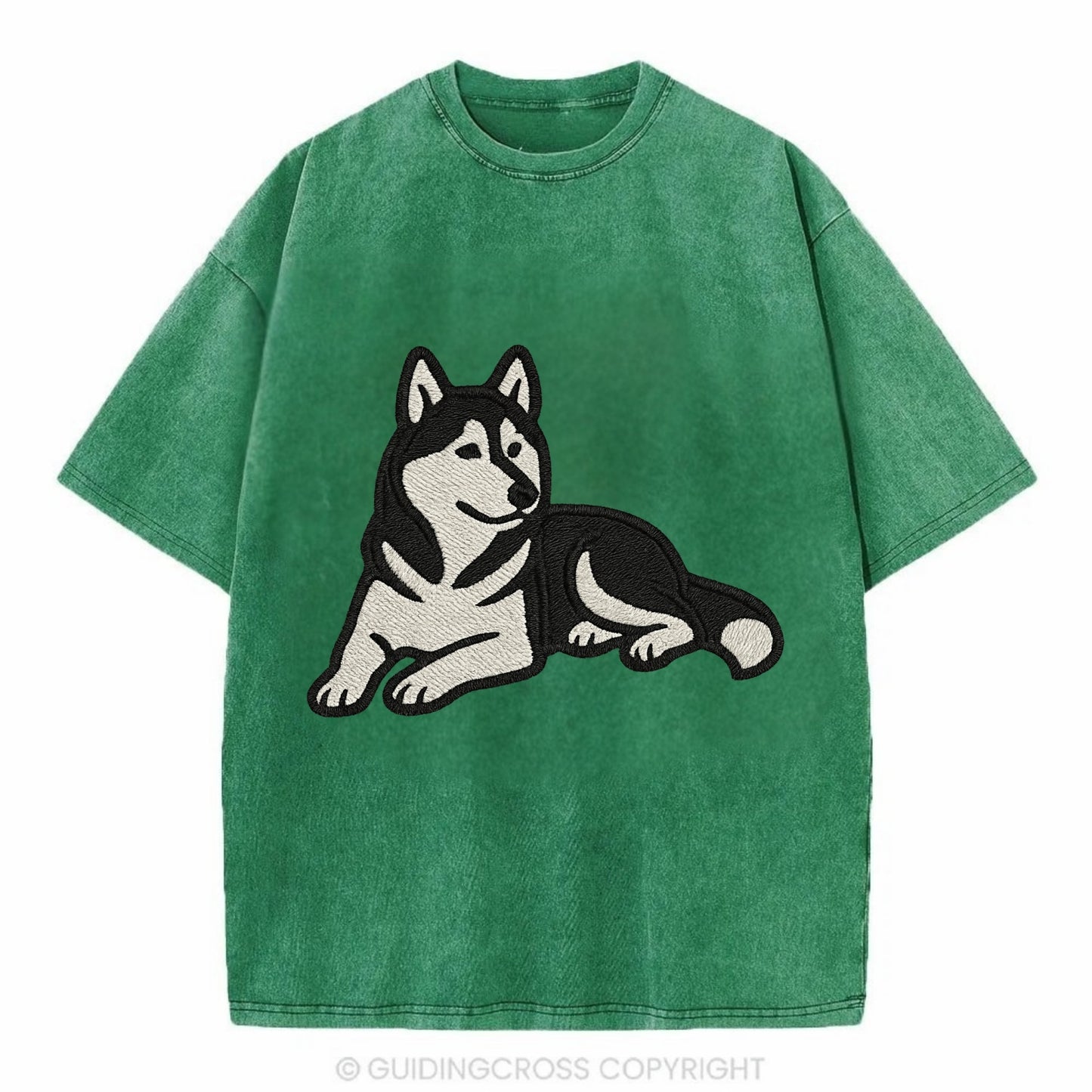 Siberian Husky - Black and white relaxed Vintage T-shirt - Forest Mist(Green)