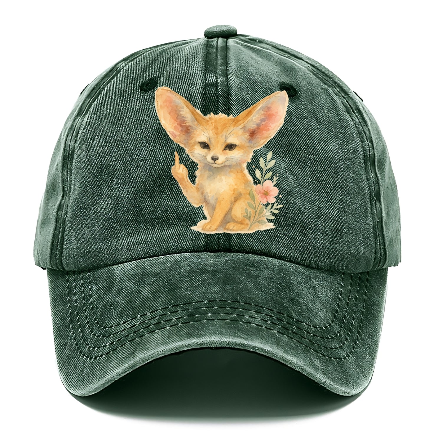 tiny fennec fox with oversized ears, one small paw raised in sass - Classic Cap - Forest Mist(Green)