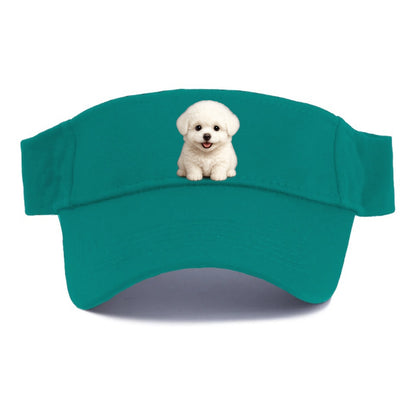 Baby Bichon Frise Puppy - white puffy cloud, dark eyes, happy expression, front-facing, - Visor - Forest Mist(Green)