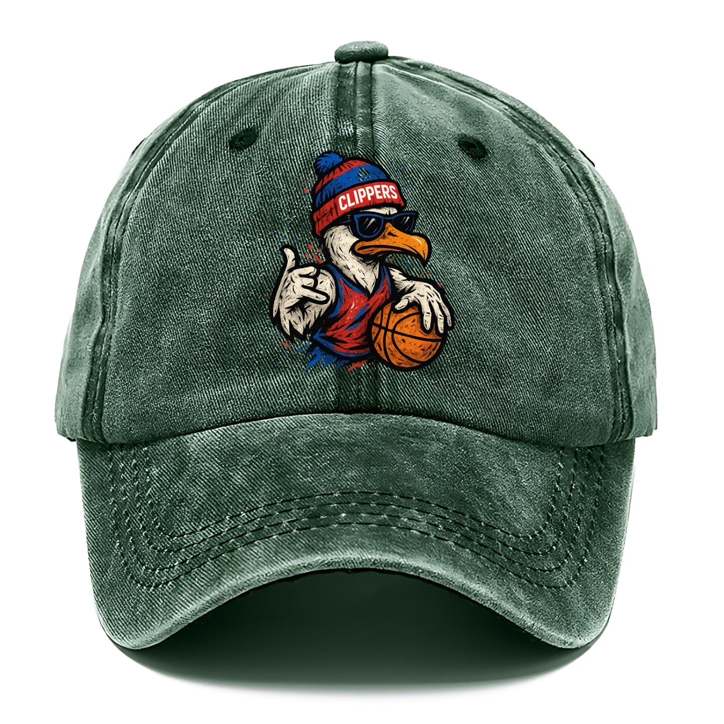 LA Seagull wearing Clippers red white and blue beanie with ship patch and wayfarer - Classic Cap - Forest Mist(Green)