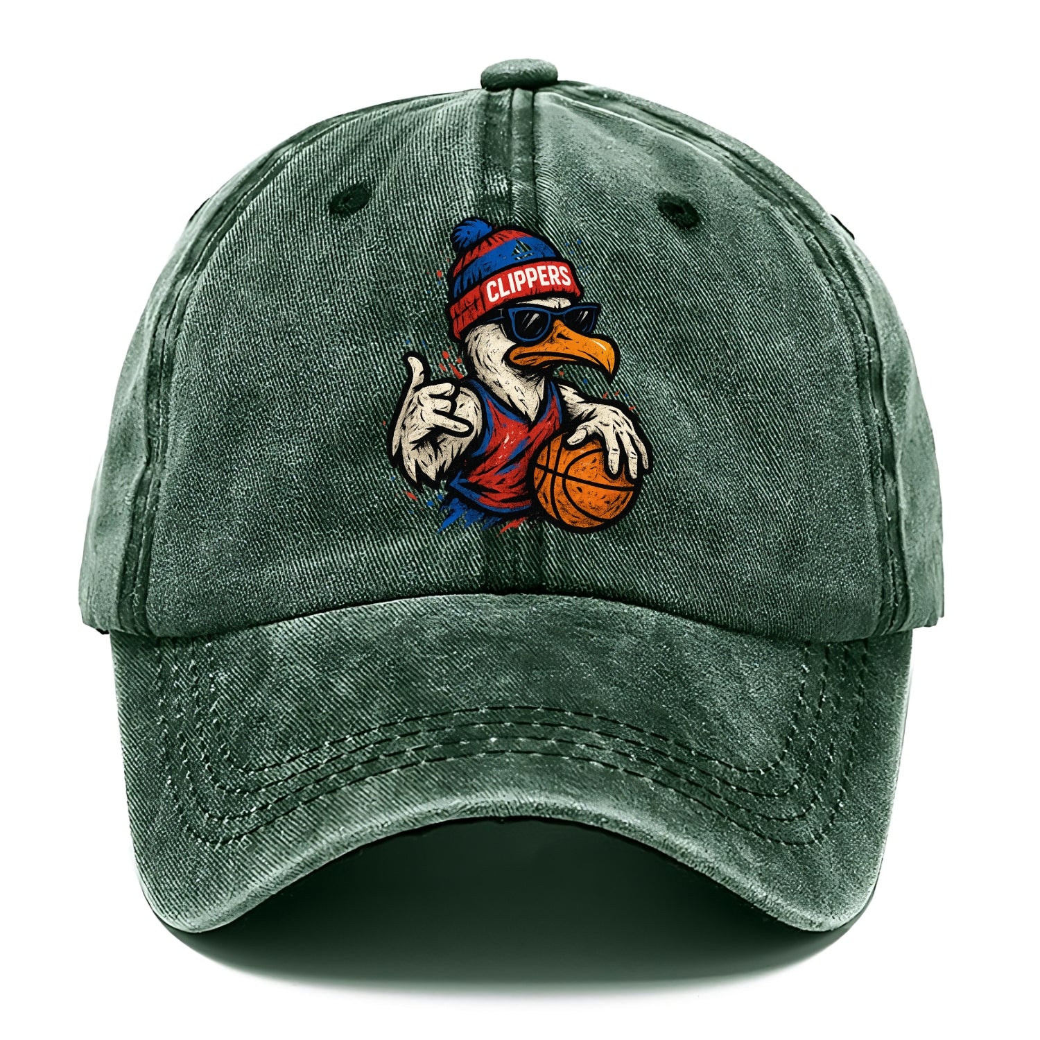 LA Seagull wearing Clippers red white and blue beanie with ship patch and wayfarer - Classic Cap - Forest Mist(Green)