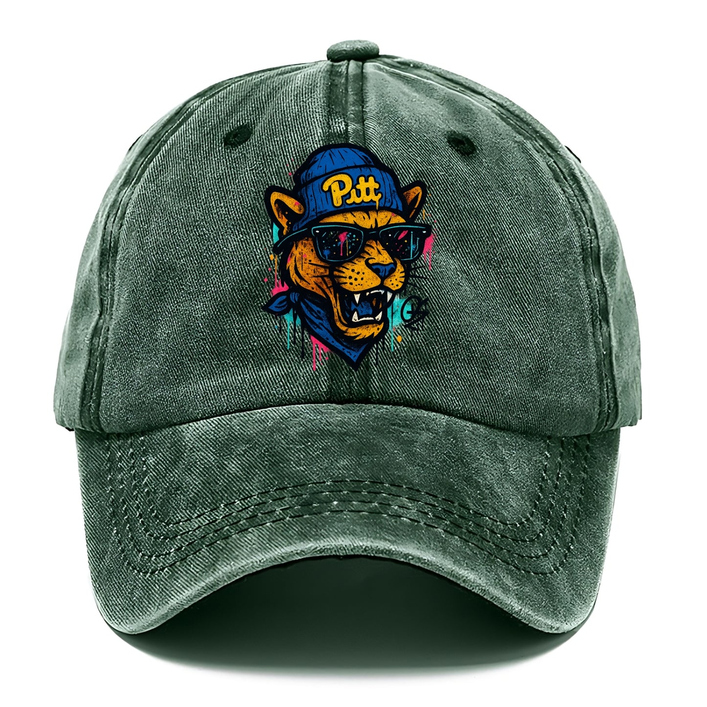 Pittsburgh Panther wearing Pitt beanie with script patch - Classic Cap - Forest Mist(Green)