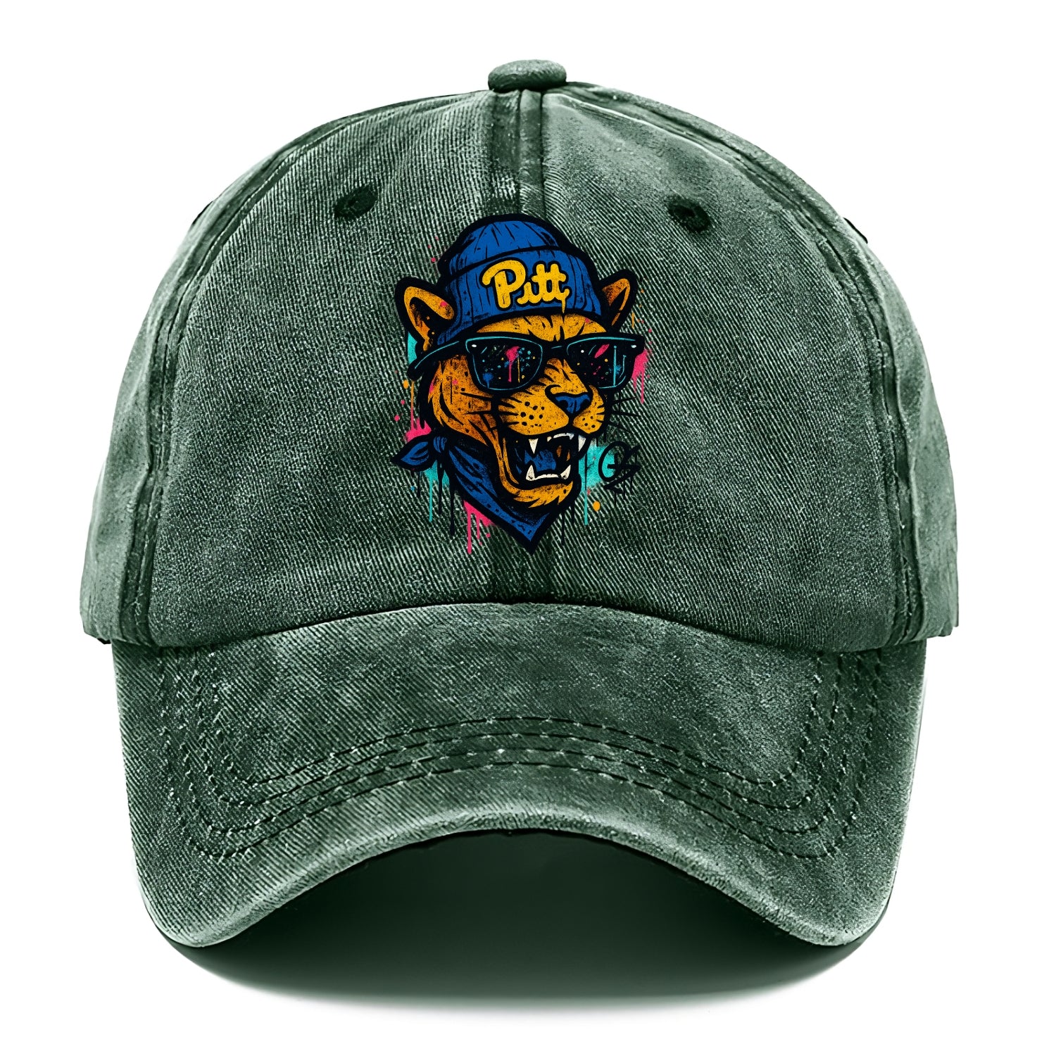 Pittsburgh Panther wearing Pitt beanie with script patch - Classic Cap - Forest Mist(Green)