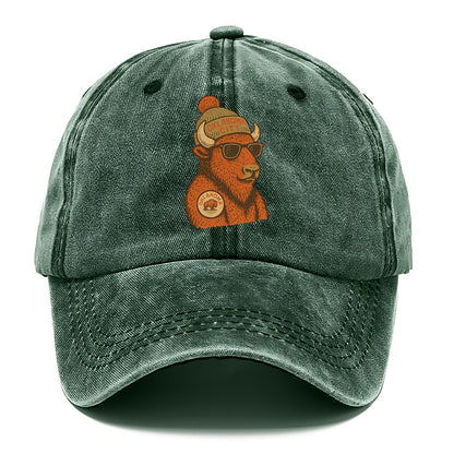 Oklahoma Buffalo wearing Oklahoma City beanie with pom pom and wayfarer sunglasses - Classic Cap - Forest Mist(Green)