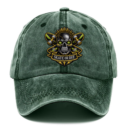Embroidered patch design - SKATEBOARD SKULL - skull with skateboard in black and neon - Classic Cap - Forest Mist(Green)