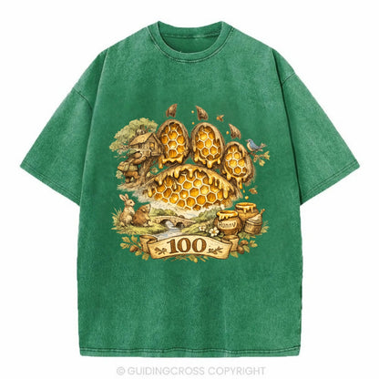 HONEY PAW | Bear paw print filled with honeycomb | Sticky evidence | Forest - Vintage T-shirt - Forest Mist(Green)