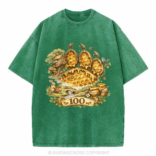 HONEY PAW | Bear paw print filled with honeycomb | Sticky evidence | Forest - Vintage T-shirt - Forest Mist(Green)