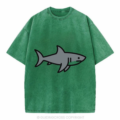 Great White Shark - Gray predator flat side profile - Vintage T-shirt - Forest Mist(Green)