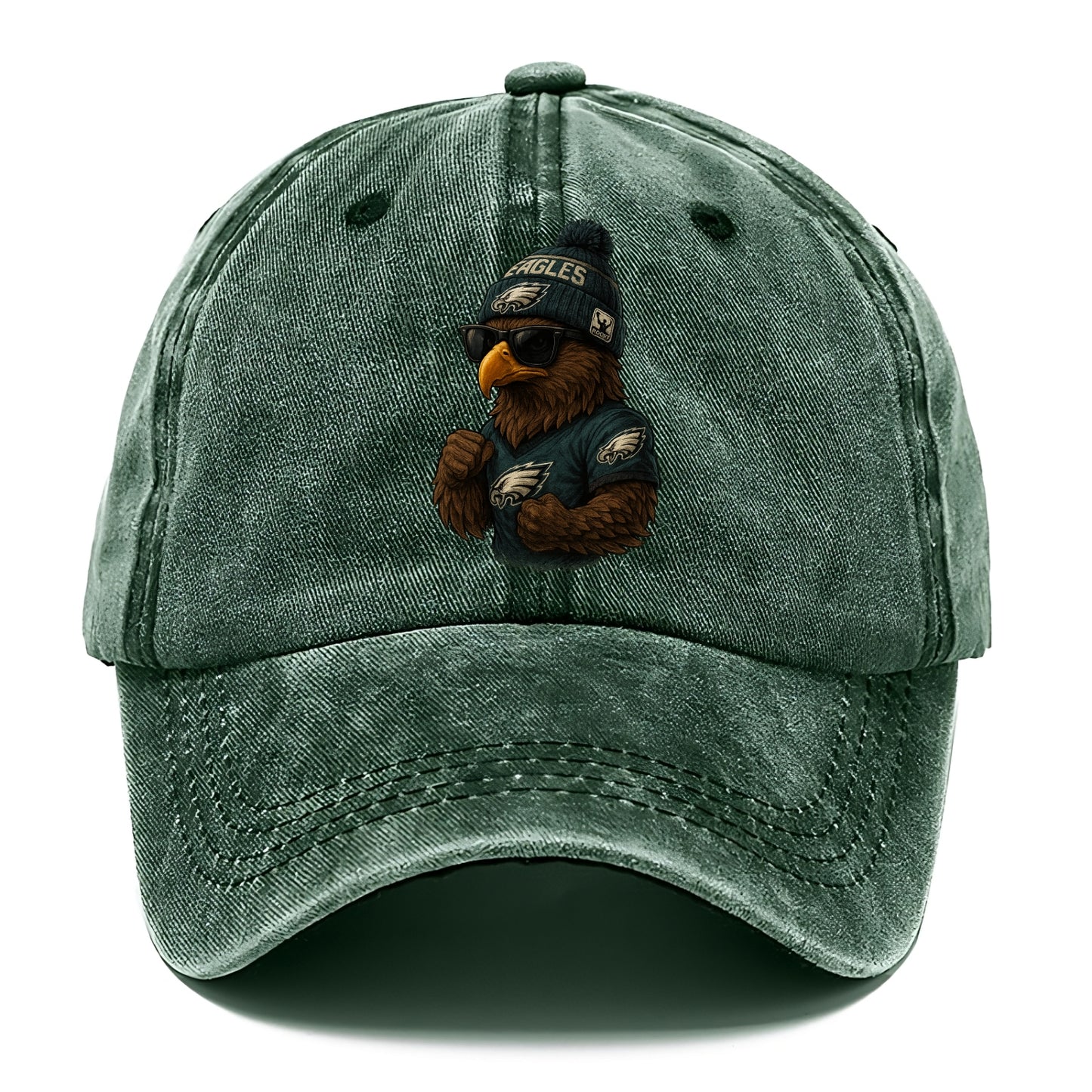 Philly Hawk wearing Eagles beanie with Rocky patch and wayfarer sunglasses - Classic Cap - Forest Mist(Green)