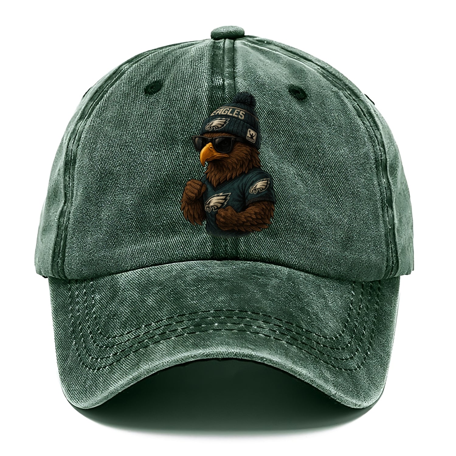 Philly Hawk wearing Eagles beanie with Rocky patch and wayfarer sunglasses - Classic Cap - Forest Mist(Green)
