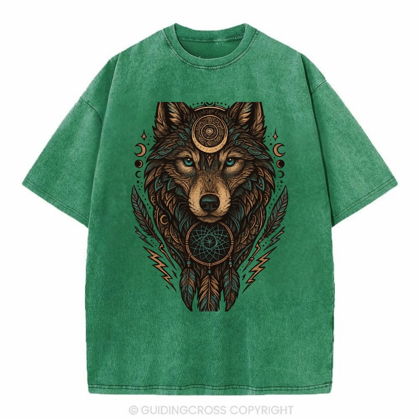 Storm Wolf Thunder  - Vintage T-shirt - Forest Mist(Green)