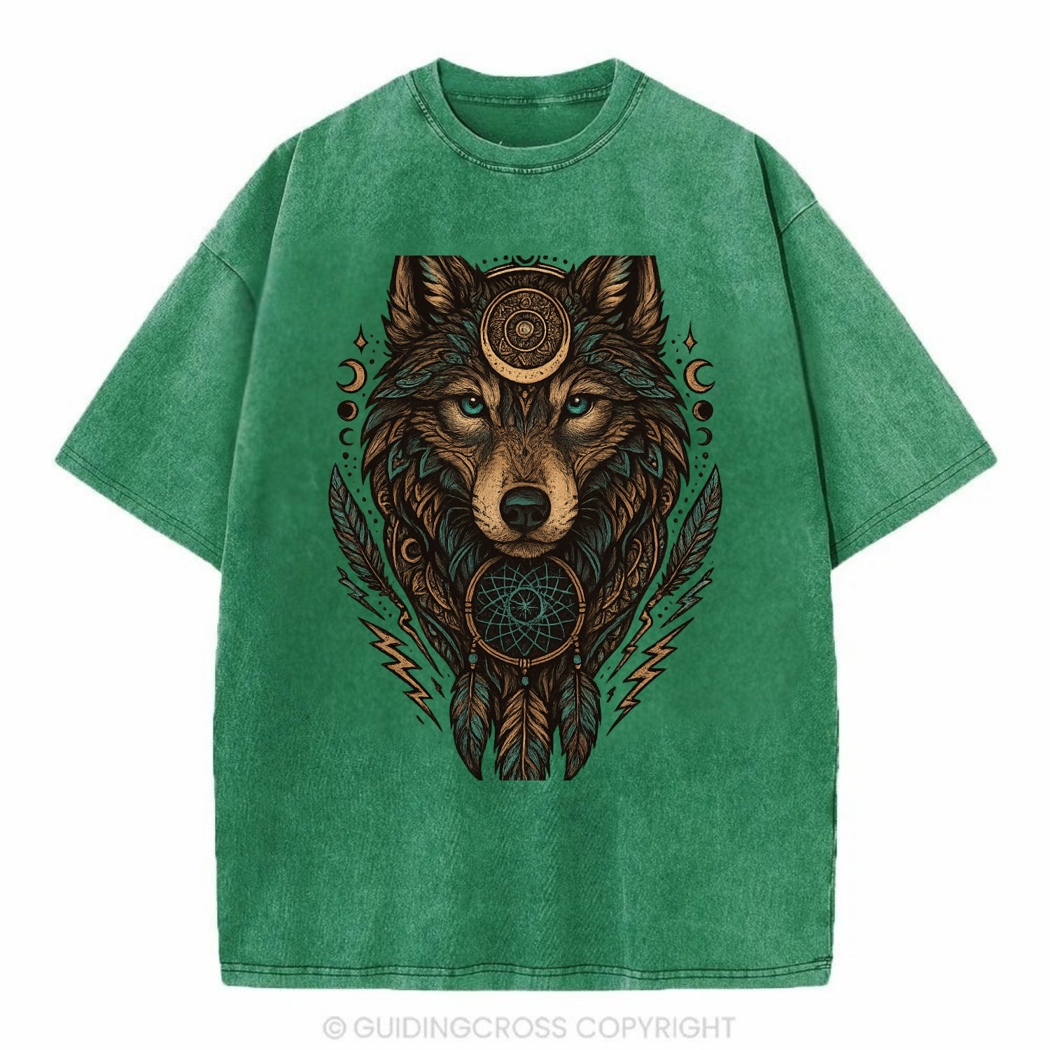 Storm Wolf Thunder  - Vintage T-shirt - Forest Mist(Green)