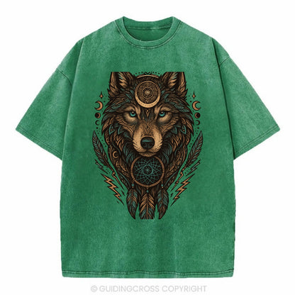 Storm Wolf Thunder  - Vintage T-shirt - Forest Mist(Green)