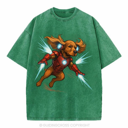 Cocker Spaniel Iron Man  - Vintage T-shirt - Forest Mist(Green)