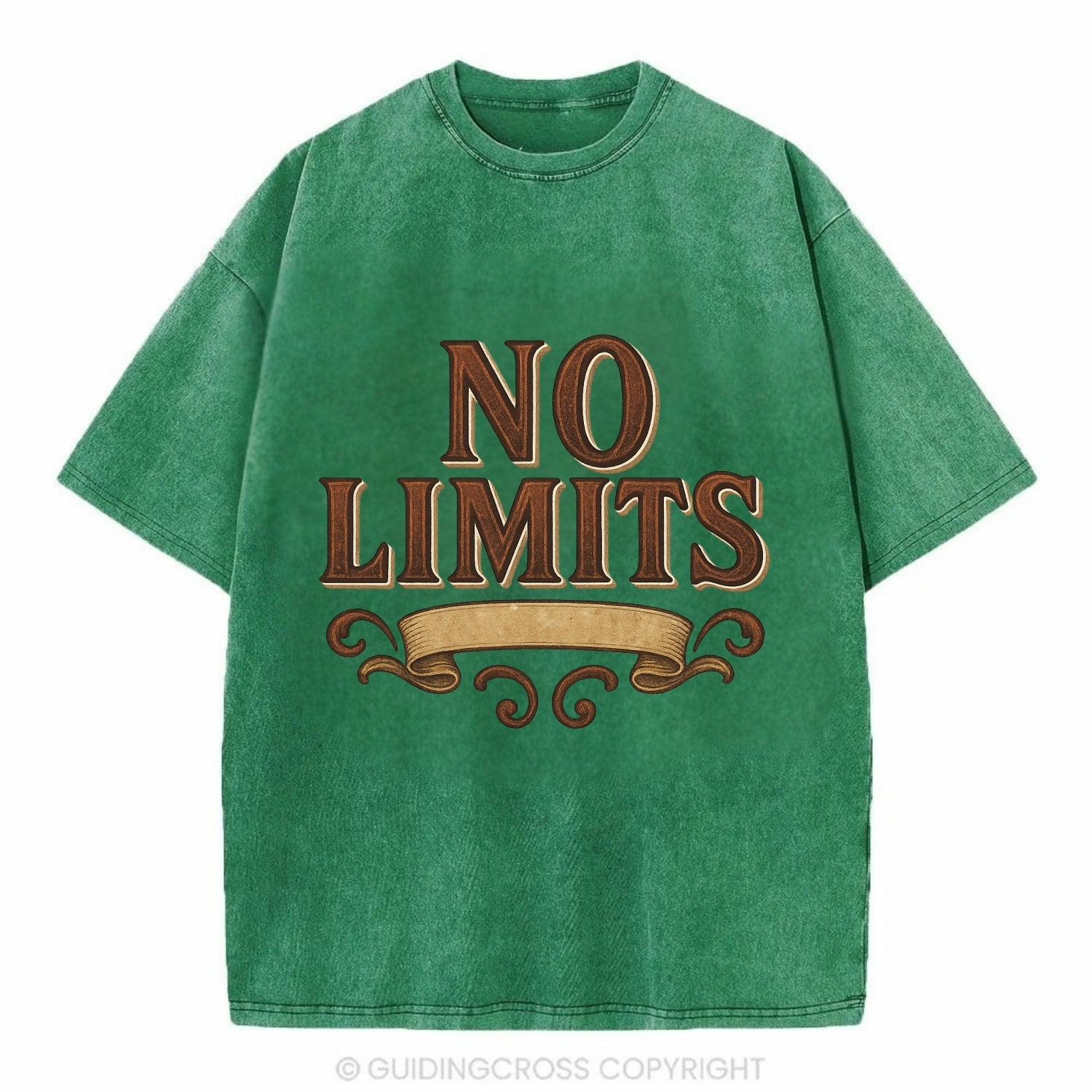 Bold typography design - "NO LIMITS" - boundless potential - Vintage T-shirt - Forest Mist(Green)