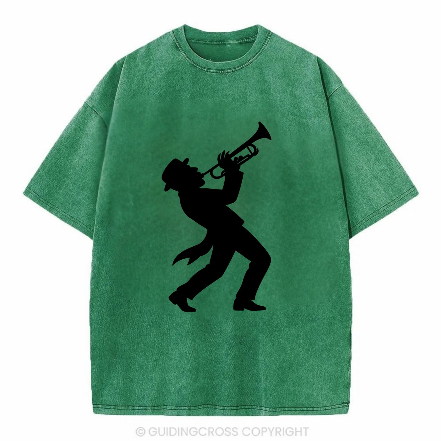 Trumpet player hitting high note - Vintage T-shirt - Forest Mist(Green)