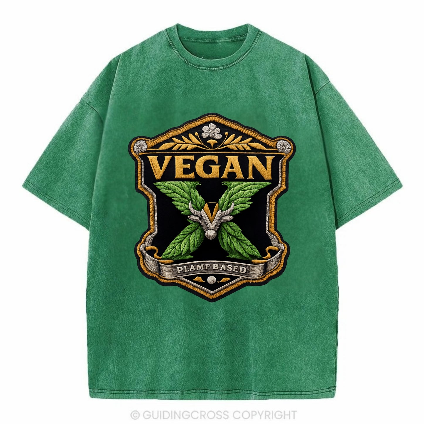VEGAN X - plant-based symbol in green , animal rights - Vintage T-shirt - Forest Mist(Green)