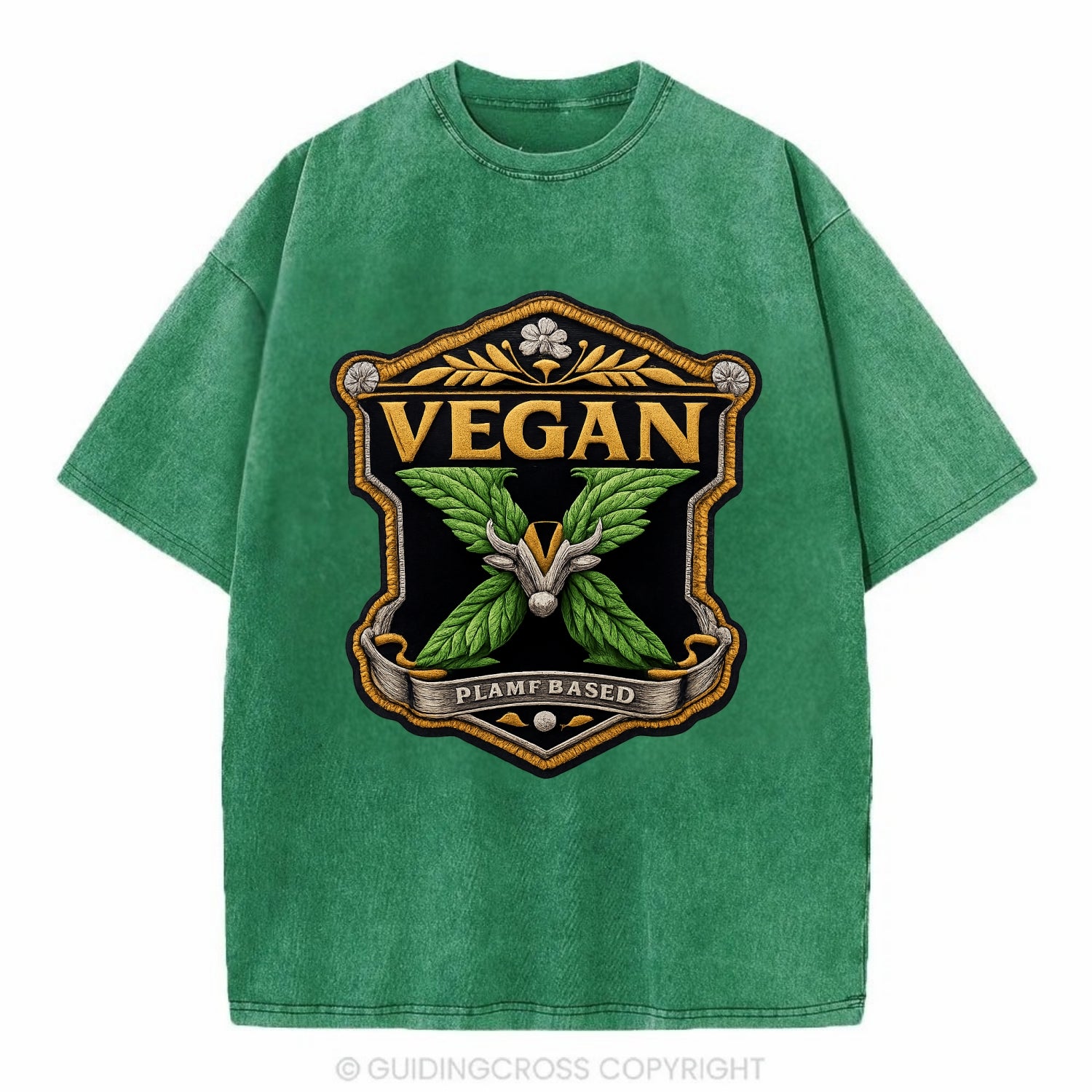 VEGAN X - plant-based symbol in green , animal rights - Vintage T-shirt - Forest Mist(Green)