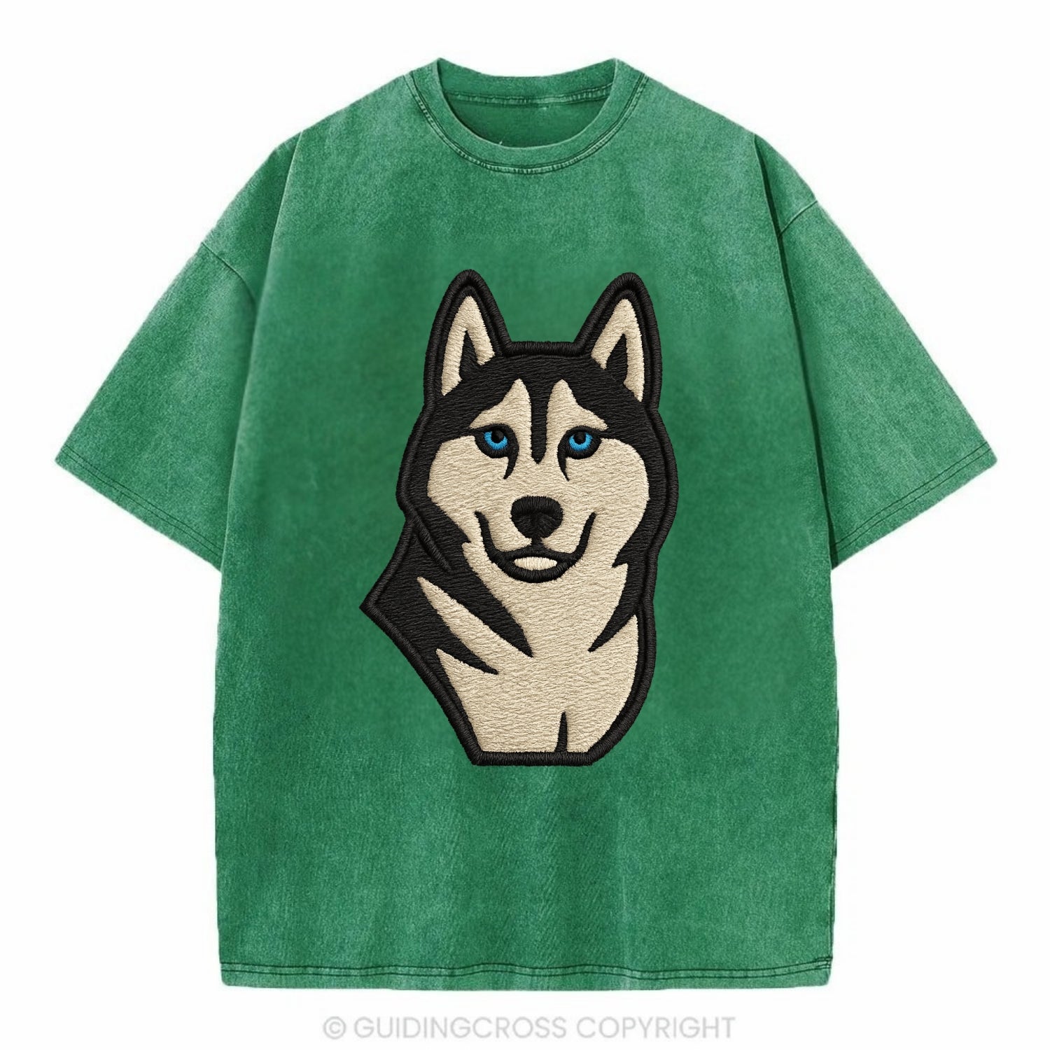 Husky - Blue eyes close-up portrait - Vi Vintage T-shirt - Forest Mist(Green)