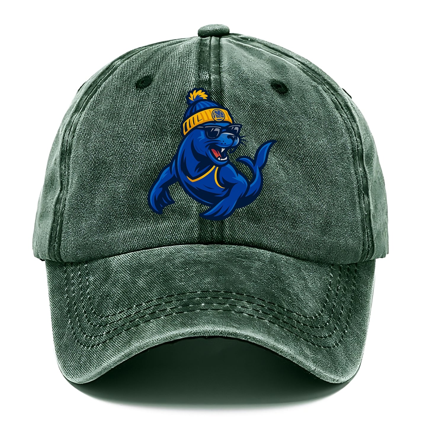 Bay Area Sea Lion wearing Warriors blue and gold beanie with Golden Gate and wayfarer - Classic Cap - Forest Mist(Green)