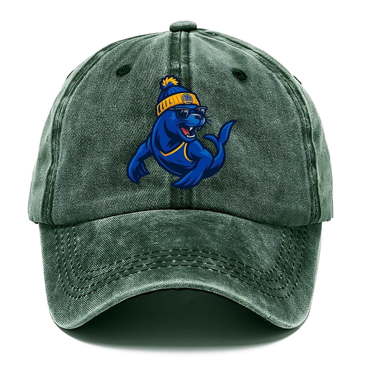 Bay Area Sea Lion wearing Warriors blue and gold beanie with Golden Gate and wayfarer - Classic Cap - Forest Mist(Green)