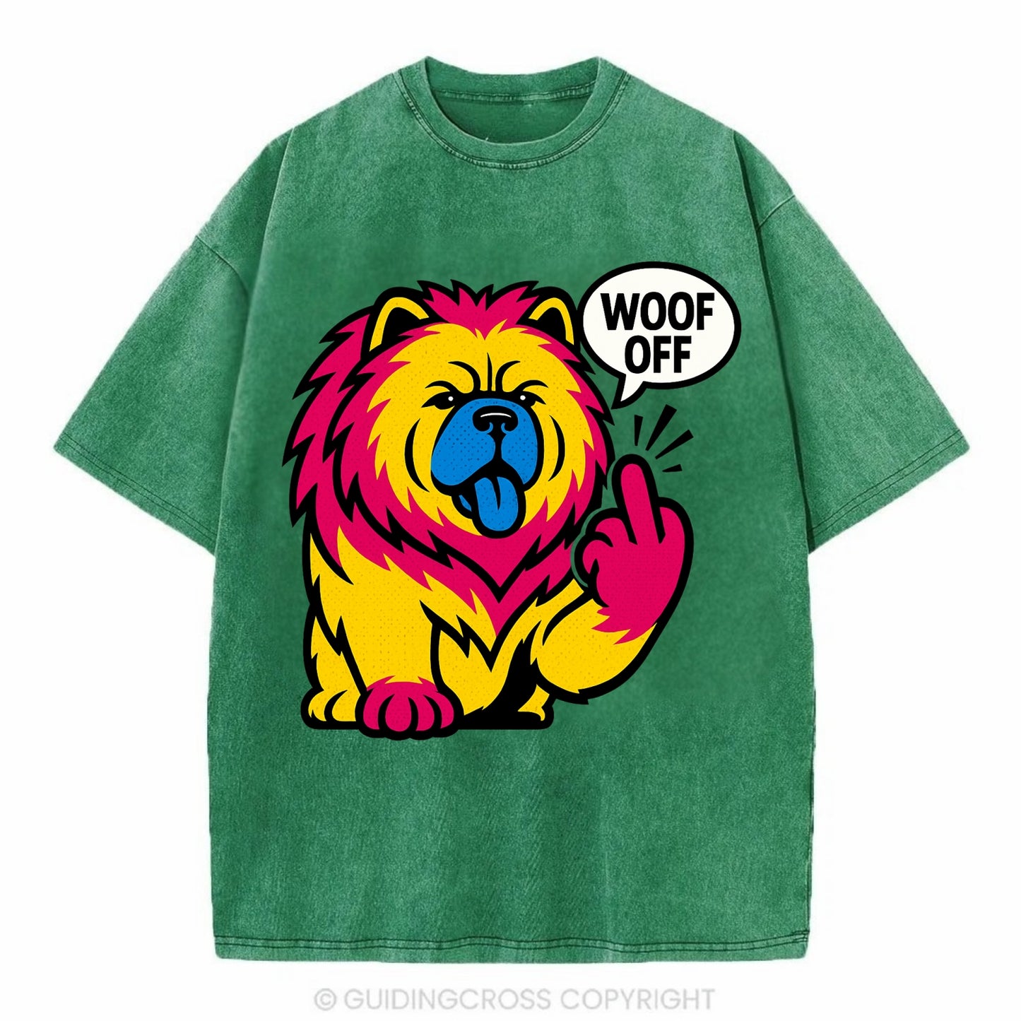 Chow Chow with lion mane and blue-black tongue, fluffy dignified paw up with sass - Vintage T-shirt - Forest Mist(Green)
