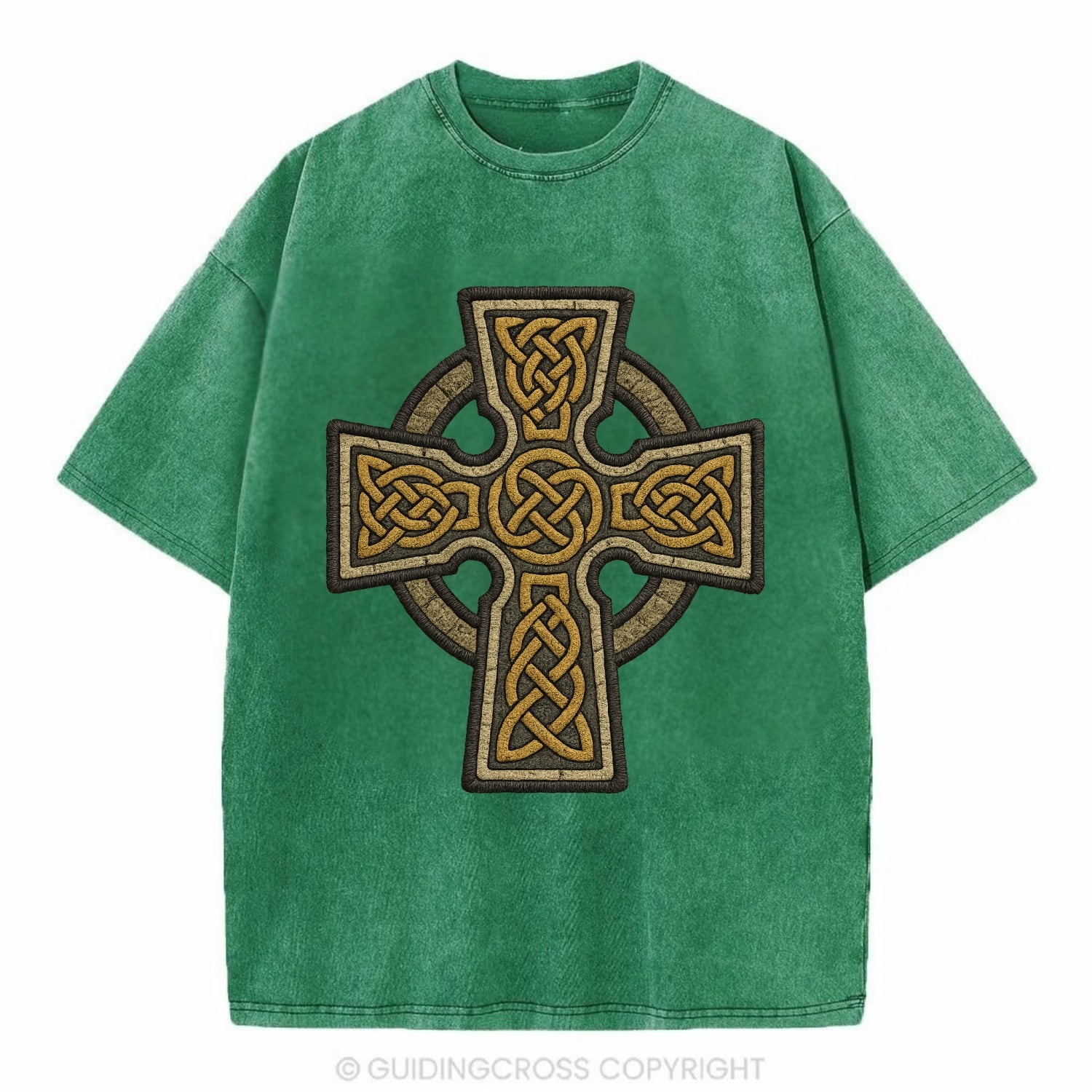 Celtic Cross  - Vintage T-shirt - Forest Mist(Green)