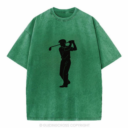 Golfer mid-swing with driver - Vintage T-shirt - Forest Mist(Green)