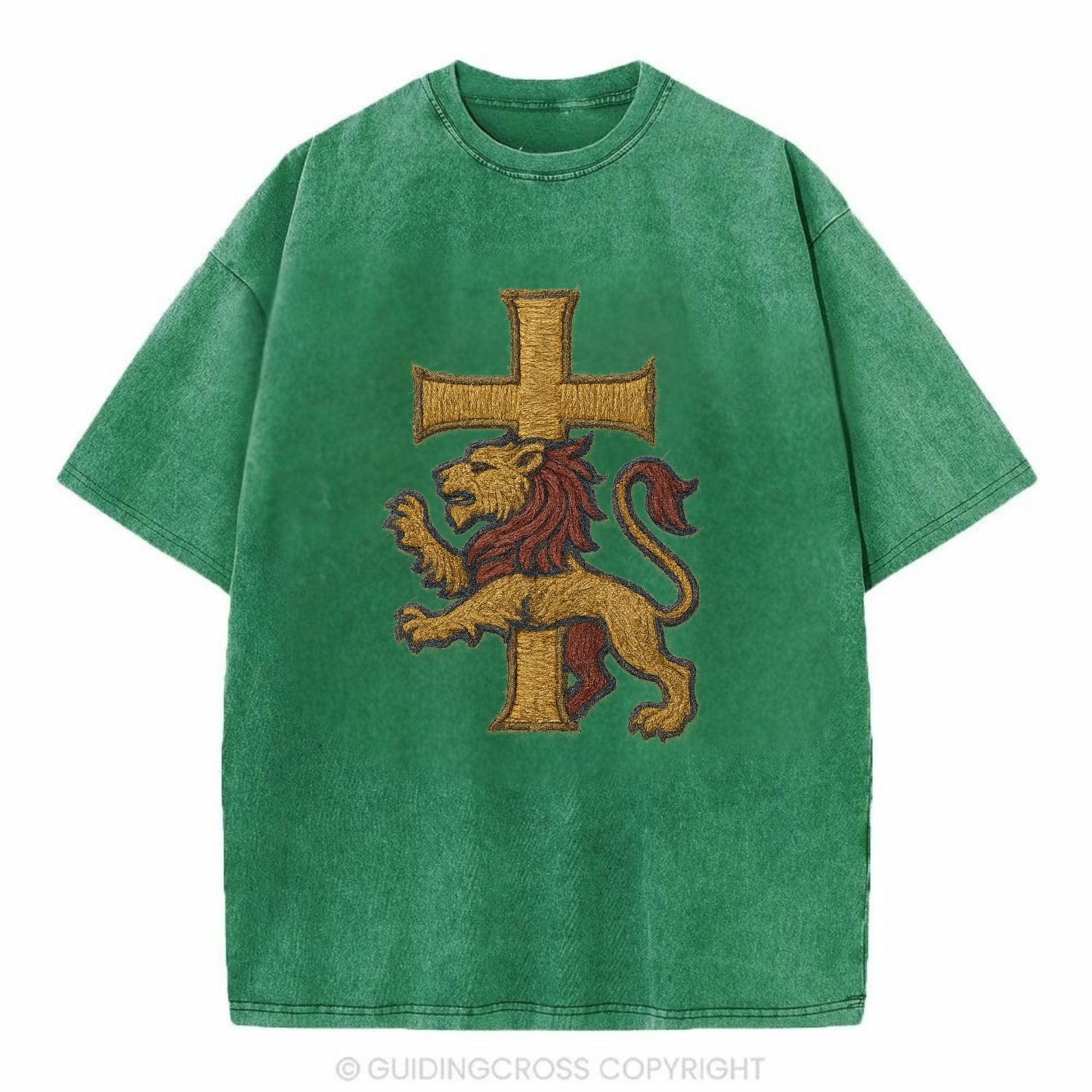 Lion and Cross  - Vintage T-shirt - Forest Mist(Green)