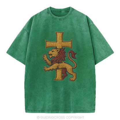 Lion and Cross  - Vintage T-shirt - Forest Mist(Green)